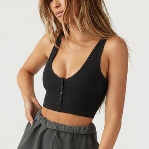 joah brown snap crop tank - black - S/M